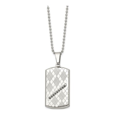 Stainless Steel CZ Dog Tag Pendant Necklace – view 4