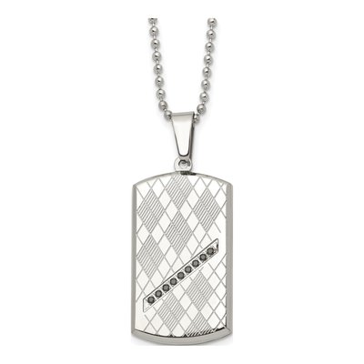 Stainless Steel CZ Dog Tag Pendant Necklace