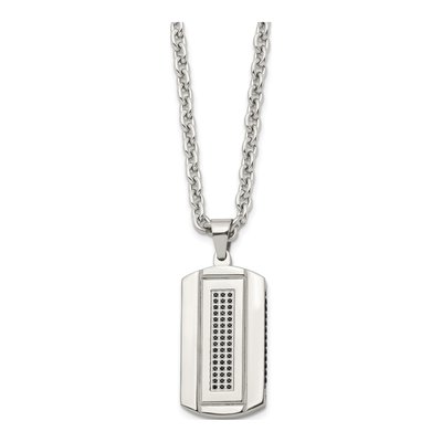 Black Stainless Steel CZ Dog Tag Pendant Necklace – view 3