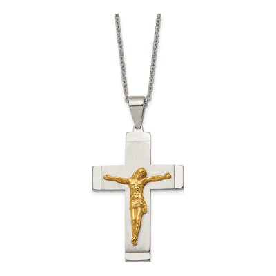 Stainless Steel Crucifix Curb Pendant Necklace – view 4