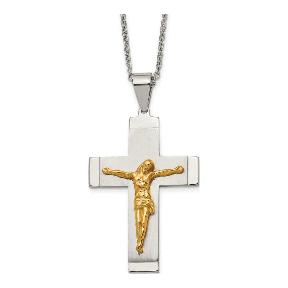 Stainless Steel Crucifix Curb Pendant Necklace