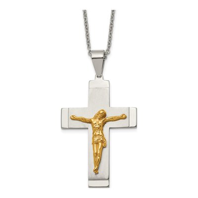 Stainless Steel Crucifix Curb Pendant Necklace