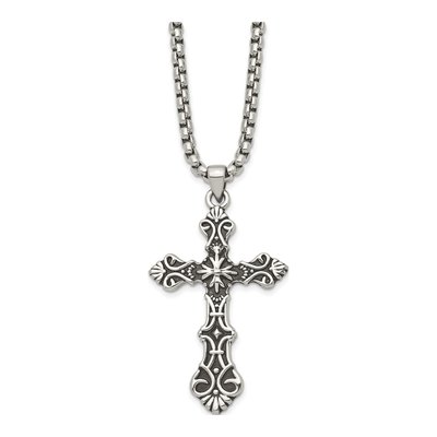 Stainless Steel Antiqued Cross Pendant Necklace