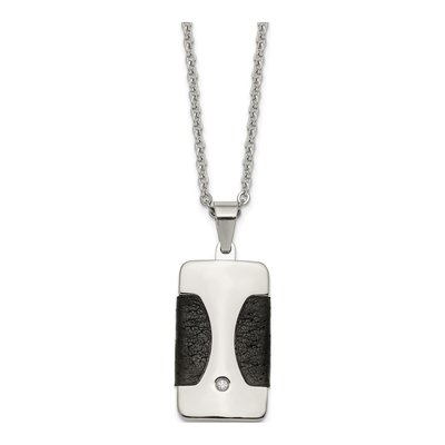 Stainless Steel CZ Dog Tag Pendant Necklace