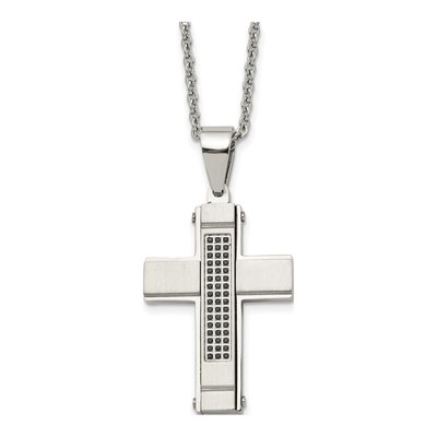 Stainless Steel CZ Cross Pendant Necklace