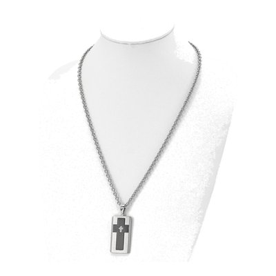 Black Stainless Steel CZ Cross Pendant Necklace – view 5