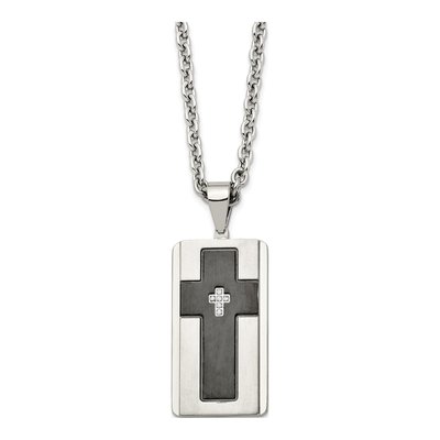 Black Stainless Steel CZ Cross Pendant Necklace