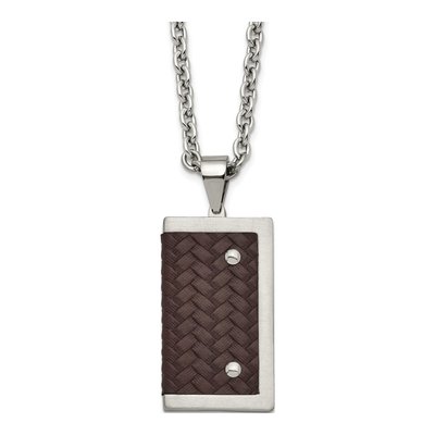 Stainless Steel Leather Dog Tag Pendant Necklace – view 4