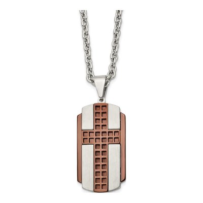 Stainless Steel Brown IP Cross Pendant Necklace