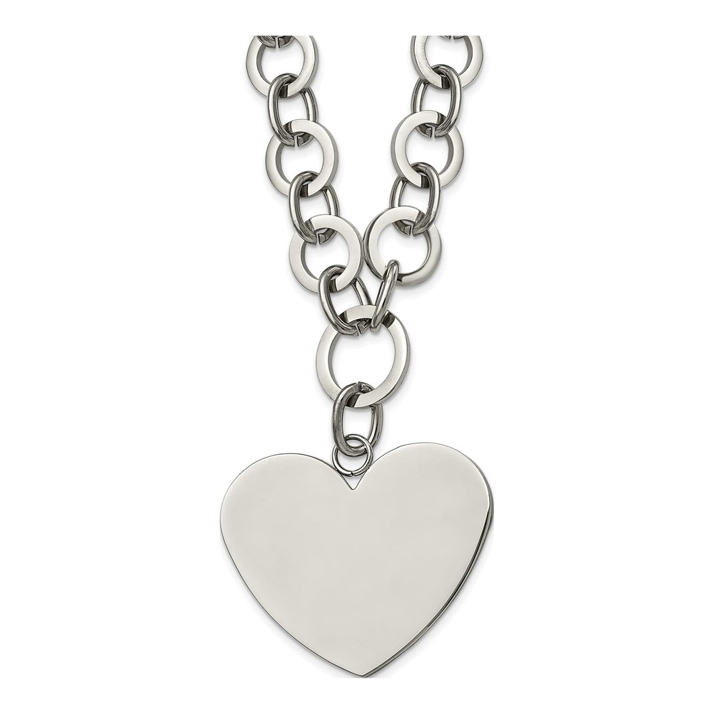 Stainless Steel Polished Heart Necklace, 17.25in
