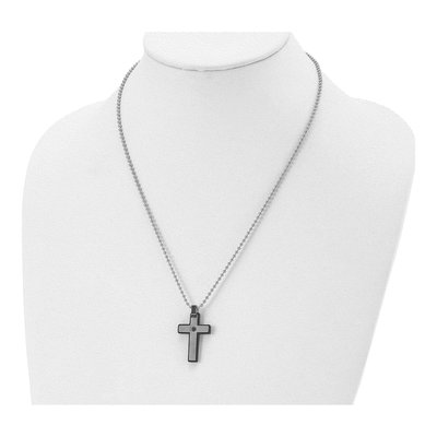 Black Stainless Steel CZ Cross Pendant Necklace – view 5