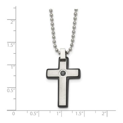 Black Stainless Steel CZ Cross Pendant Necklace – view 6
