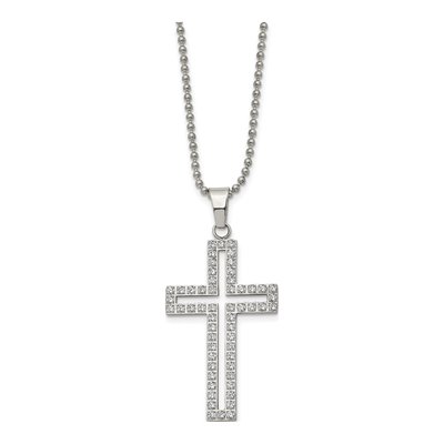Stainless Steel CZ Cutout Cross Pendant Necklace – view 4