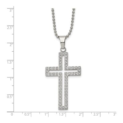 Stainless Steel CZ Cutout Cross Pendant Necklace – view 6