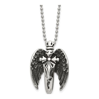 Stainless Steel Winged Sword Pendant Necklace