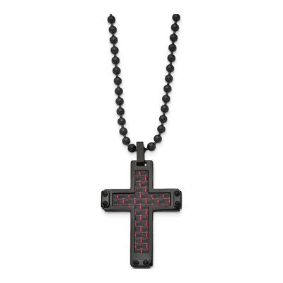 Black Stainless Steel Black Carbon Fiber Cross Pendant Necklace – view 4