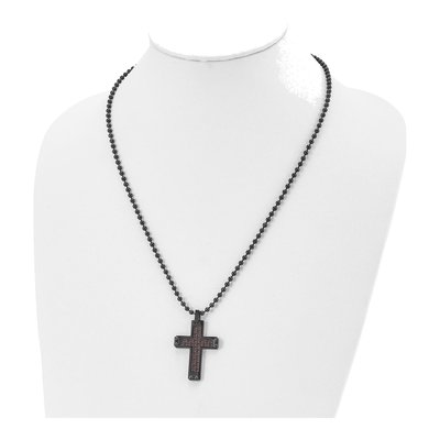 Black Stainless Steel Black Carbon Fiber Cross Pendant Necklace – view 5