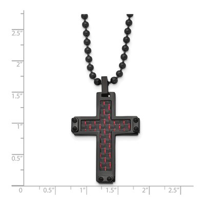 Black Stainless Steel Black Carbon Fiber Cross Pendant Necklace – view 6