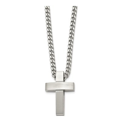Stainless Steel Cross Curb Pendant Necklace – view 4