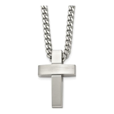 Stainless Steel Cross Curb Pendant Necklace