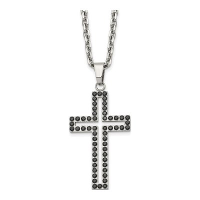 Stainless Steel CZ Cross Pendant Necklace