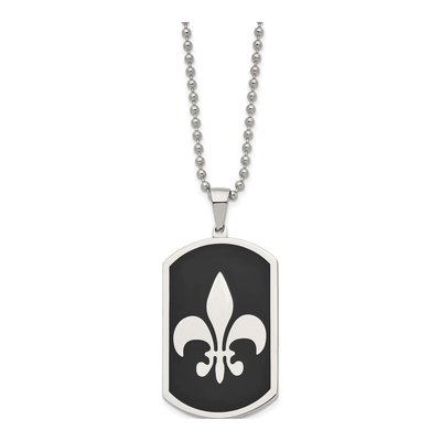 Black Stainless Steel Black Fleur de Lis Dog Tag Pendant Necklace – view 4