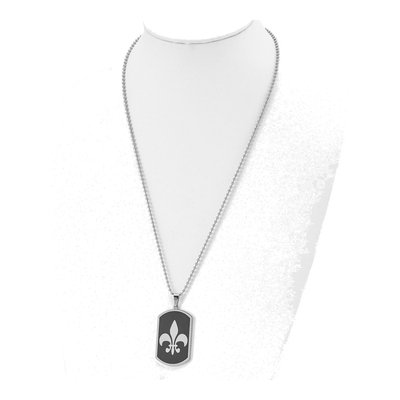 Black Stainless Steel Black Fleur de Lis Dog Tag Pendant Necklace – view 5