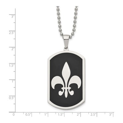 Black Stainless Steel Black Fleur de Lis Dog Tag Pendant Necklace – view 6