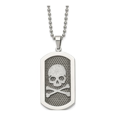 Stainless Steel Skull Dog Tag Pendant Necklace
