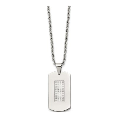 Stainless Steel CZ Dog Tag Pendant Necklace – view 4