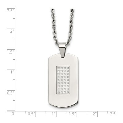 Stainless Steel CZ Dog Tag Pendant Necklace – view 6