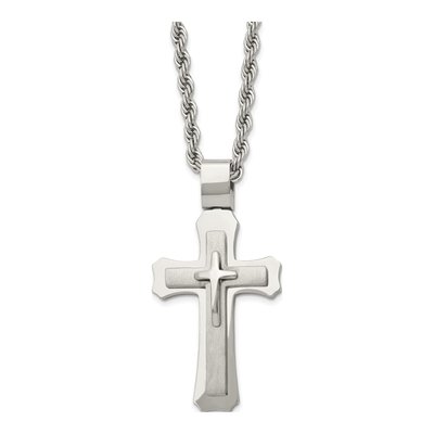 Stainless Steel Triple Cross Rope Pendant Necklace