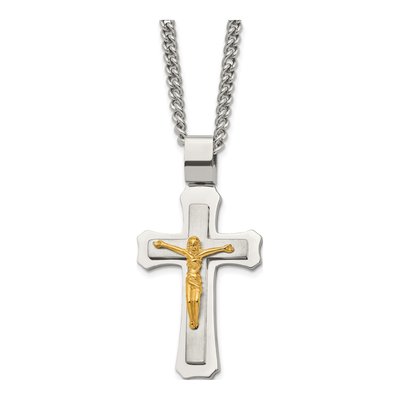 Stainless Steel IP Crucifix Pendant Necklace
