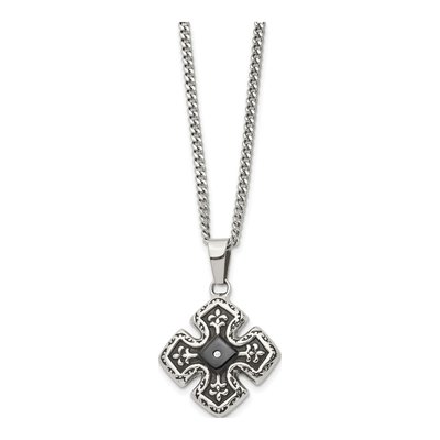 Black Stainless Steel CZ Celtic Cross Pendant Necklace – view 4
