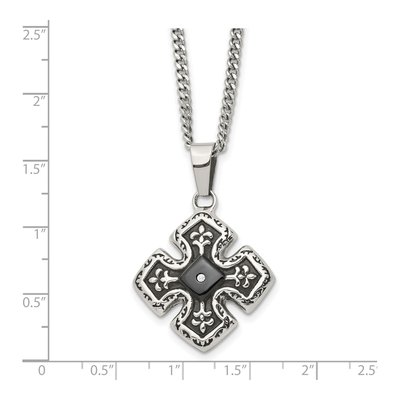Black Stainless Steel CZ Celtic Cross Pendant Necklace – view 6