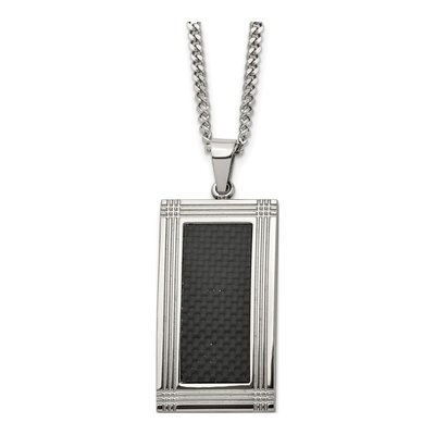 Stainless Steel Carbon Fiber Dog Tag Pendant Necklace