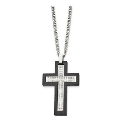 Black Stainless Steel CZ Cross Pendant Necklace – view 4