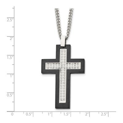 Black Stainless Steel CZ Cross Pendant Necklace – view 6