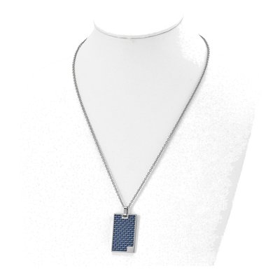 Stainless Steel Blue Carbon Fiber Dog Tag Pendant Necklace – view 5