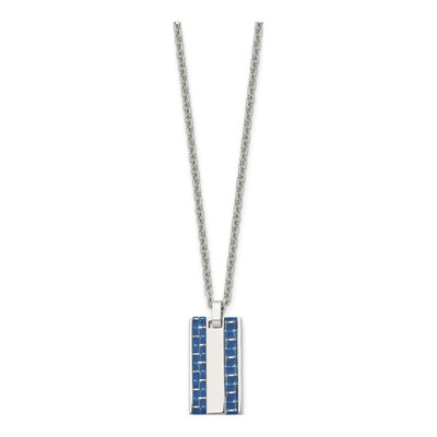 Stainless Steel Blue Carbon Fiber Dog Tag Pendant Necklace – view 4