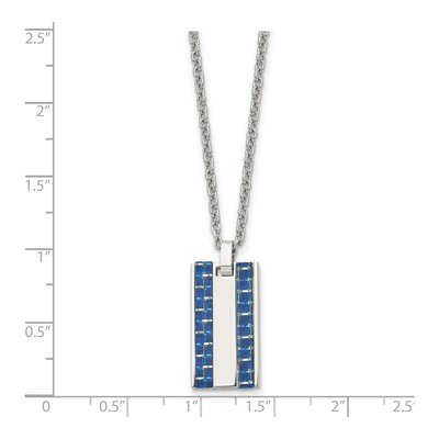 Stainless Steel Blue Carbon Fiber Dog Tag Pendant Necklace – view 6