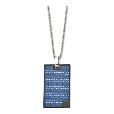 Black Stainless Steel Blue Carbon Fiber Pendant Necklace – view 4