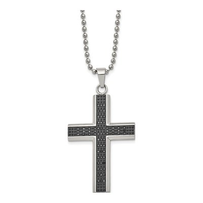 Black Stainless Steel 1/2 ct tw Diamond Cross Pendant Necklace