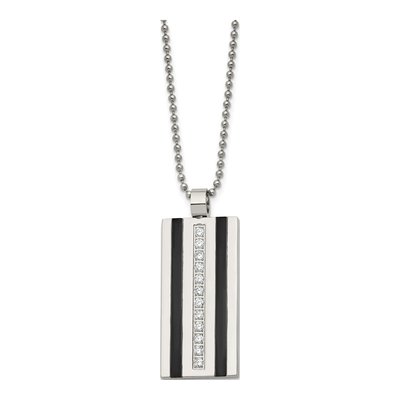 Black Stainless Steel CZ Dog Tag Pendant Necklace – view 4