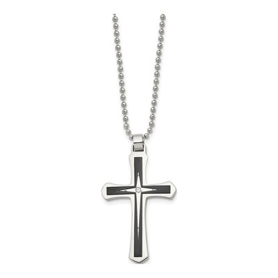 Black Stainless Steel CZ Cross Pendant Necklace – view 4