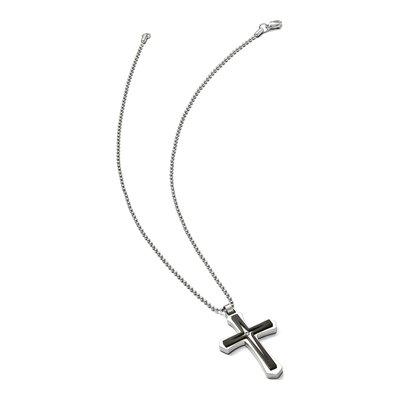 Black Stainless Steel CZ Cross Pendant Necklace – view 7