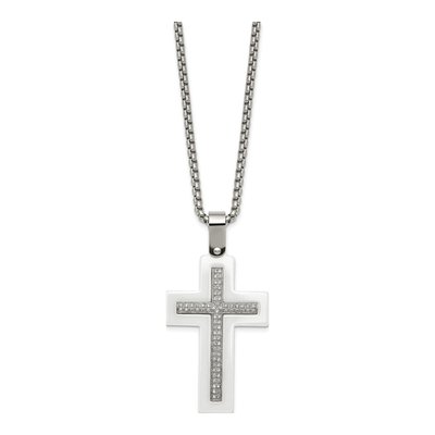 Stainless Steel CZ Ceramic Cross Pendant Necklace – view 4