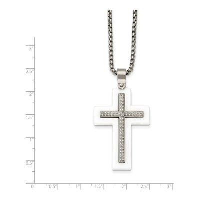 Stainless Steel CZ Ceramic Cross Pendant Necklace – view 5