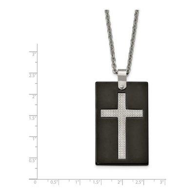 Stainless Steel CZ Ceramic Cross Dog Tag Pendant Necklace – view 5