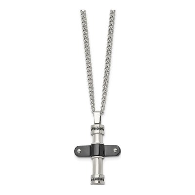 Black Stainless Steel CZ Cross Pendant Necklace – view 4